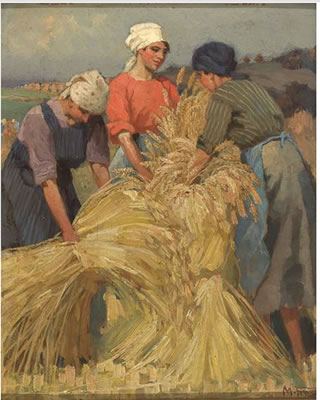 Drei junge Frauen binden Weizengarben by Martin Frost - Auction record, sale price, and art valuation. Compare with similar artists and explore comparable artworks.
