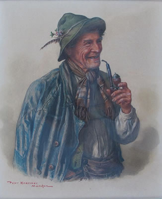Portrait eines lachenden Bauern mit Pfeifchen