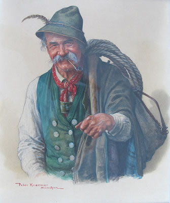 Lachender Holzknecht; halbfigürliches meisterliches Portrait by Peter Kramer III - Auction record, sale price, and art valuation. Compare with similar artists and explore comparable artworks.