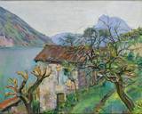 Frühlingslandschaft am Luganer See mit malerischem Gehöft
