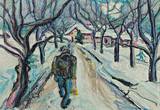 Einsamer Wanderer mit Laterne in verschneiter Landschaft by Willy Rothlisberger - Auction record, sale price, and art valuation. Compare with similar artists and explore comparable artworks.