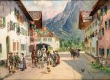 Straße in Mittenwald, mit Fuhrwerken und zahlreichen Passanten by Georg Hemmrich - Auction record, sale price, and art valuation. Compare with similar artists and explore comparable artworks.