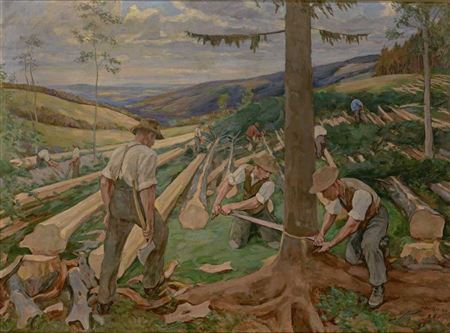 Holzfäller bei der Arbeit