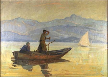 Fischer auf dem See vor Gebirgshorizont. by Edmund Stierle - Auction record, sale price, and art valuation. Compare with similar artists and explore comparable artworks.