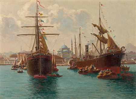 "Constantinopel auf dem Marmara-Meer ... Mosche Valide". Lebhaftes Treiben um ankernde Schiffe by Paul Rudolf Linke - Auction record, sale price, and art valuation. Compare with similar artists and explore comparable artworks.
