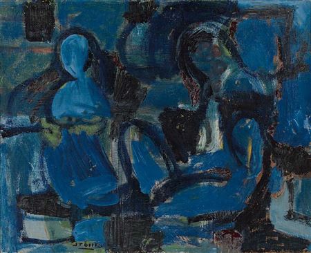 . "Frauen in Venedig". Abstrahierte Figuren in Blautönen