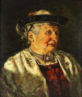 Portrait einer alten Dame in Tracht mit Kropfkette