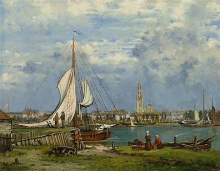 Blick auf Stadt und Hafen von Antwerpen