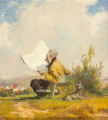 Humoristische Schilderung eines Zeitunglesers, in Spitzweg'scher Manier by Gustav Eyer - Auction record, sale price, and art valuation. Compare with similar artists and explore comparable artworks.