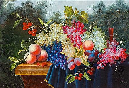Stilleben mit Trauben, Pflaumen, Pfirsichen, Kirschen und Johannisbeeren by Herta Handler-Steinfest - Auction record, sale price, and art valuation. Compare with similar artists and explore comparable artworks.