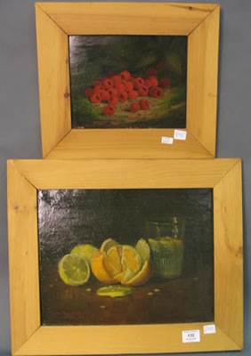 Two paintings: LEMONS AND ORANGES and STILL LIFE OF RASBERRIES