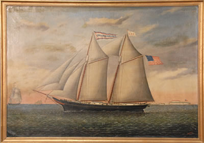 TWO MASTED SCHOONER OFF GOVERNORS ISLAND, NEW YORK