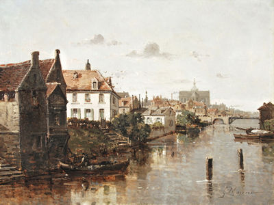 "VUE DU CANAL AVEC DES CONSTRUCTIONS"