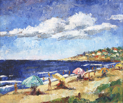 "PERSONAJES EN LA PLAYA"