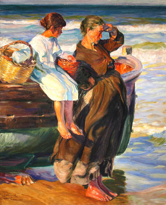 "MUJER Y NIÑA EN LA PLAYA DE CULLERA"