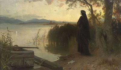 Abbess Irmengard at the shore of Lake Chiem at evening light by Karl Raupp - Auction record, sale price, and art valuation. Compare with similar artists and explore comparable artworks.