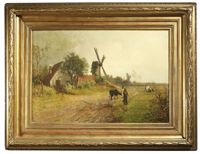 Rural scenery with a farmstead and a windmill