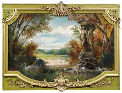 Parklands with castle buildings. A series of five paintings