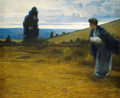 Young woman in front of a landscape