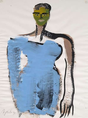 Portrait of Elvira Bach: Self portrait with blue dress