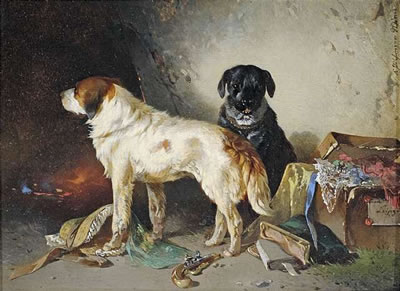 Zwei Hunde mit einer Kleiderkiste. by Carl Pischinger - Auction record, sale price, and art valuation. Compare with similar artists and explore comparable artworks.