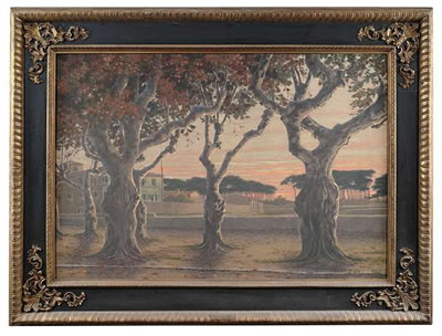 Italian landscape with a mansion at sunset