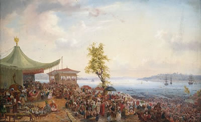 Festival probably at Tophane with view towards the Sea of Marmara and Constantinople.