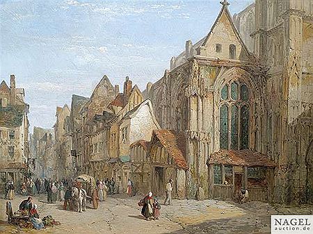 View to the old town and the church St. Etienne at Rouen by Lewis John Wood - Auction record, sale price, and art valuation. Compare with similar artists and explore comparable artworks.