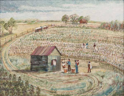 Sample artwork by Rhoda Stokes (1902 - 1988), known for naive rural genre, landscape painting - View similar artists and auction records