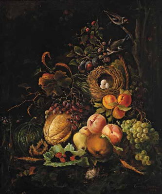 Still Life of Fruit, Bird's Nest and Birds