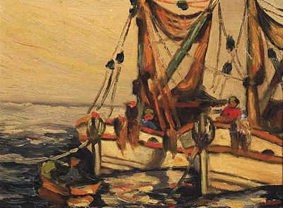 Fishing Boats by Raymond Scully - Auction record, sale price, and art valuation. Compare with similar artists and explore comparable artworks.