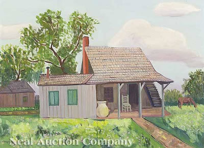 CABIN SCENE; THE DOCK: TWO PAINTINGS