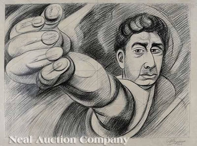 Portrait of David Alfaro Siqueiros: SELF-PORTRAIT, STUDY FOR THE 1945 MURAL "EL CORONELAZO"
