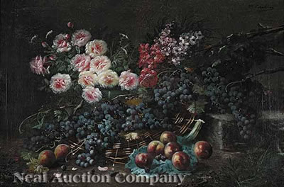 Still Life with Pink Peonies and Grapes