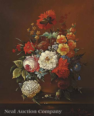 An Elaborate Floral Still Life on a Ledge by Alfred Ruytinx - Auction record, sale price, and art valuation. Compare with similar artists and explore comparable artworks.