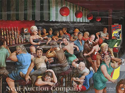 Sample artwork by Mel Wiken (Born 1944), known for french quarter genre and figure scenes, murals, commercial art - View similar artists and auction records