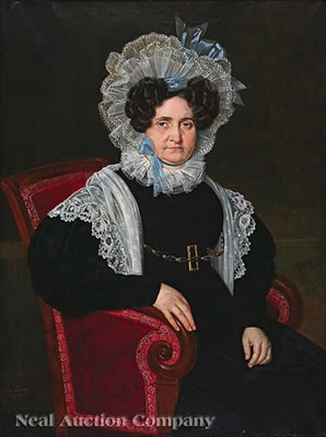 Portrait of Marie Emeranthe Becnel Brou (Madame Samuel Hermann) by Jean-Joseph Vaudechamp - Auction record, sale price, and art valuation. Compare with similar artists and explore comparable artworks.
