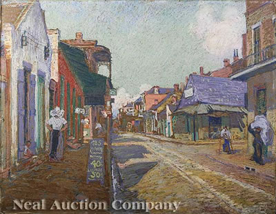 "Mid-Morning at Corner of Dauphine and St. Louis Streets" by William Woodward - Auction record, sale price, and art valuation. Compare with similar artists and explore comparable artworks.