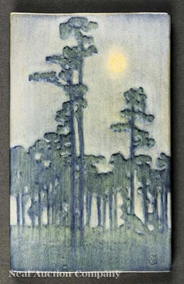 Landscape with pine trees and moon
