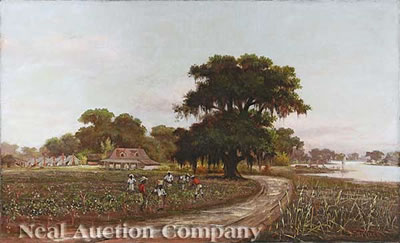 "Picking Cotton, Louisiana Plantation Scene"