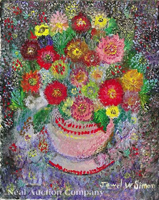 "Still Life of Flowers" by Jewel Woodward Simon - Auction record, sale price, and art valuation. Compare with similar artists and explore comparable artworks.