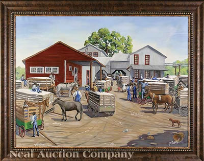 Sample artwork by Warree LeBron (1910 - 1998), known for bayou regionalist scenes - View similar artists and auction records