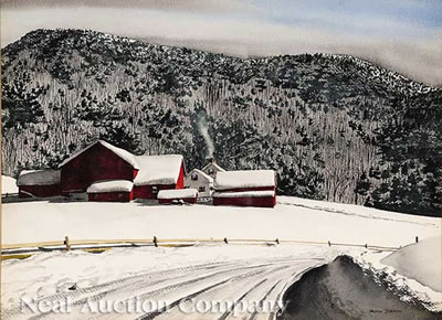 "Vermont Farm on a Winter Day" by Walton Blodgett - Auction record, sale price, and art valuation. Compare with similar artists and explore comparable artworks.