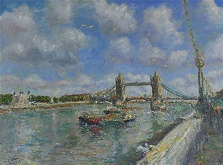 "Tower Bridge, Sunrise", (From South of the River)