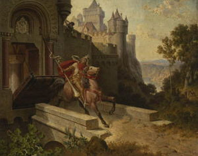 Parzival (?) vor der Gralsburg