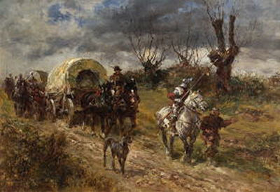 Ziehende Landsknechte mit Planwagen by Anton Hoffmann - Auction record, sale price, and art valuation. Compare with similar artists and explore comparable artworks.