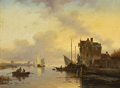 Holländische Uferlandschaft mit Segelbooten