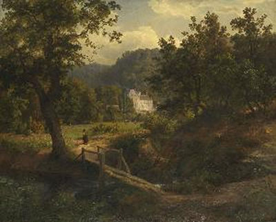 Sommerliche Baumlandschaft mit Schloss