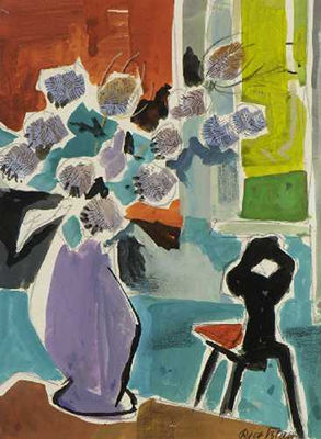 Stillleben mit Blumenvase und Stuhl.1963