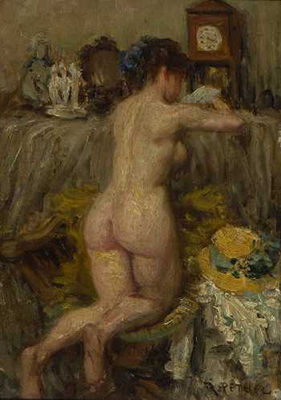 Interieur mit weiblichem Rückenakt